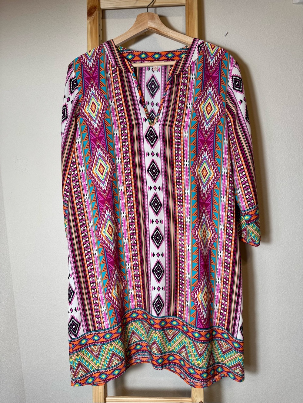 gibson latimer aztec dress boho tunic geometric shift vacation dress size M